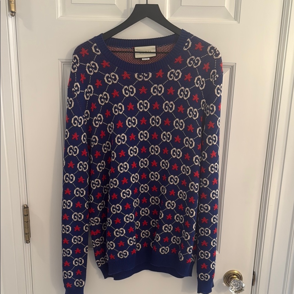 Gucci Blue and Red Patterned Men's Sweater